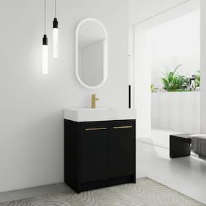 Yunus 29 in. W Freestanding Bath Vanity in Black Chestnut with White Resin Top