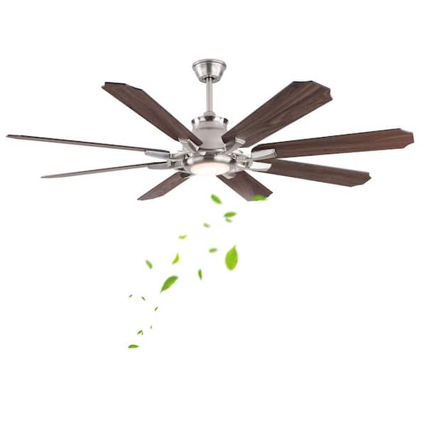 OUKANING Silver and Brown Modern Indoor 60 in. 6-Speed Reversibel Ceiling Fan with 3-Color Integrated LED and Remote