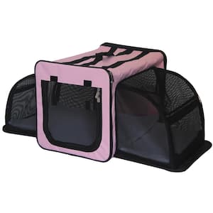 Medium Pink Capacious Dual Expandable Wire Folding Lightweight Collapsible Travel Pet Dog Crate