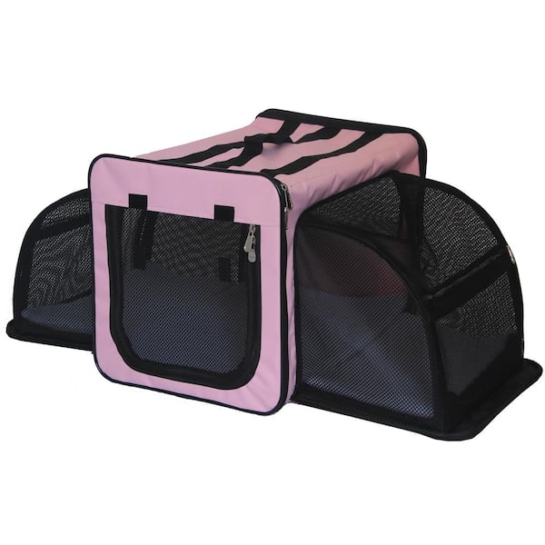 PET LIFE Small Pink Capacious Dual Expandable Wire Folding Lightweight Collapsible Travel Pet Dog Crate