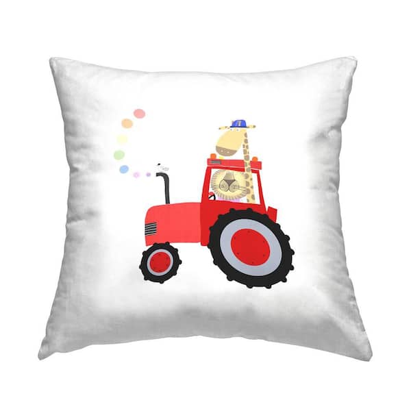 Stupell Industries Animals in Red Tractor Red Print Polyester 18 in. x 18 in. Throw Pillow