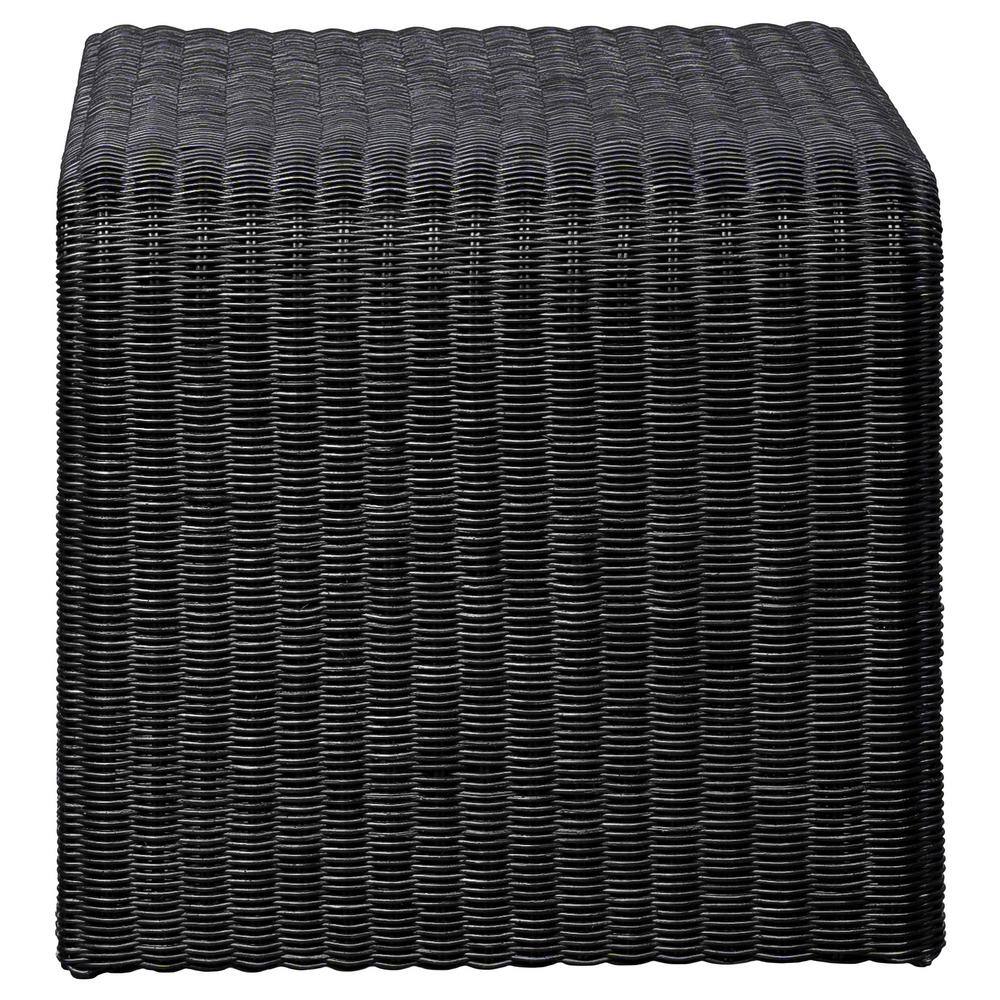 Black Woven Rattan and Metal Square End Table