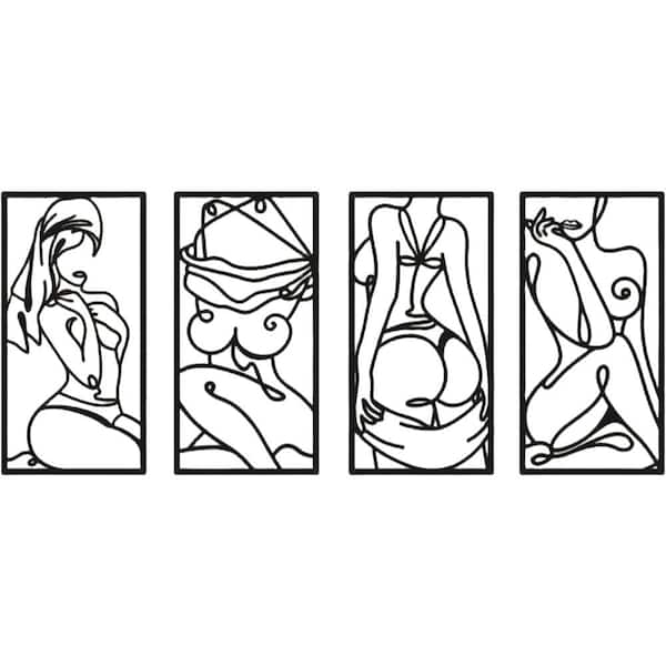 Unbranded 4 Pcs 17 in x 9 in x 0.2 in Black metal work Modern Abstract Line Art Wall Decor