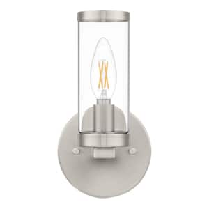 Loveland 1-Light Brushed Nickel Indoor Wall Sconce Light Fixture with Clear Glass Shade