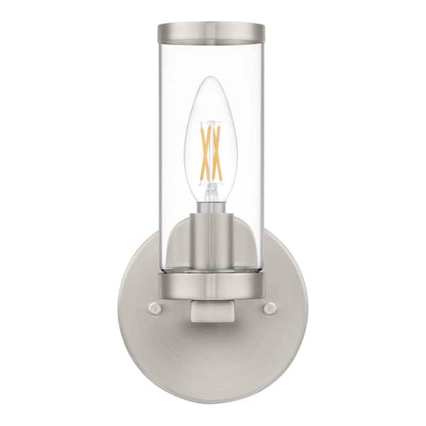 Hampton Bay Loveland 1-Light Brushed Nickel Indoor Wall Sconce Light Fixture with Clear Glass Shade