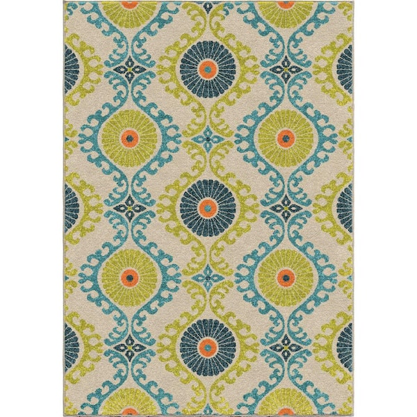 Orian Rugs Floating Floral Multi Medallion 8 ft. x 11 ft. Indoor/Outdoor Area Rug