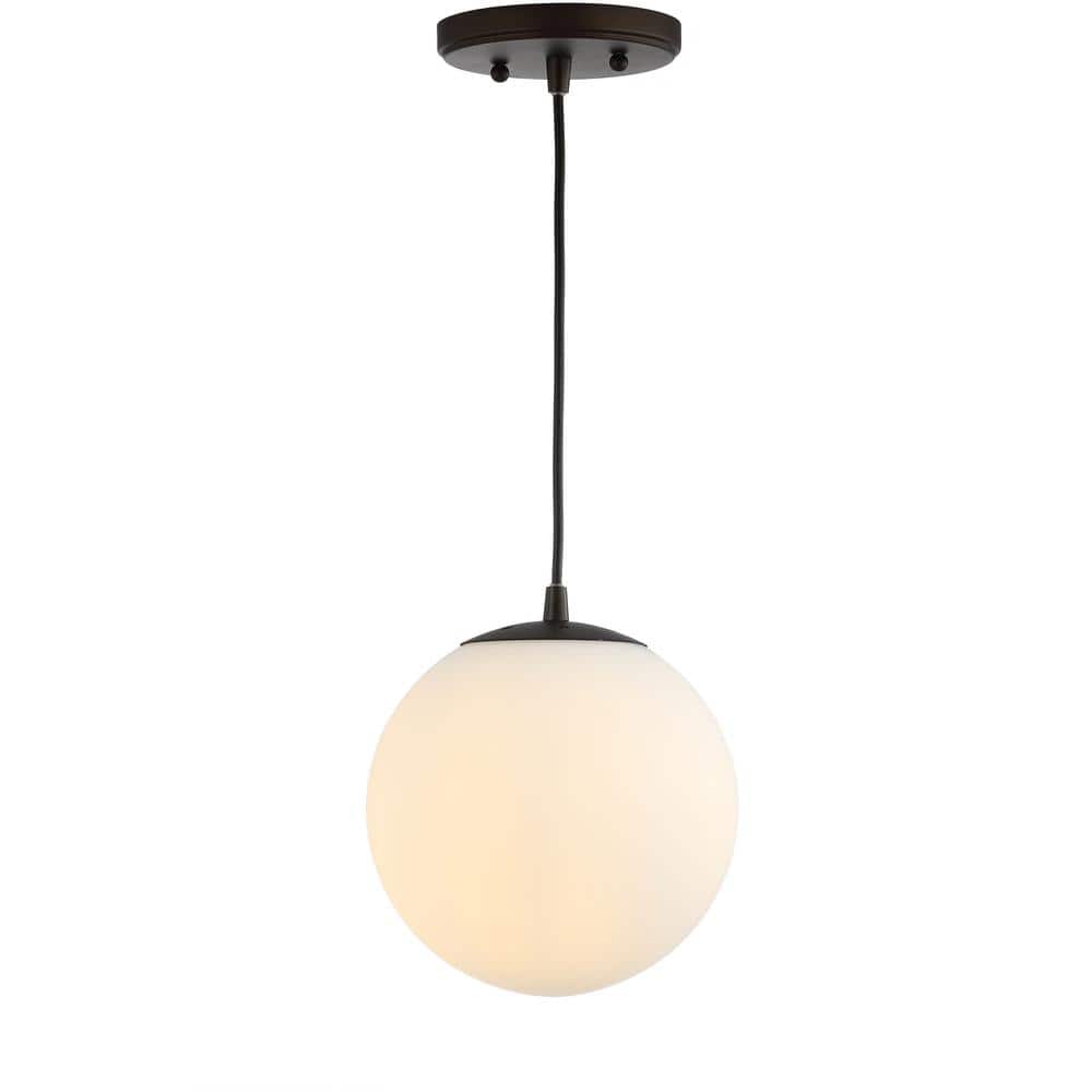 Bleecker Modern Globe LED Pendant Light in White/Oil Rubbed Bronze