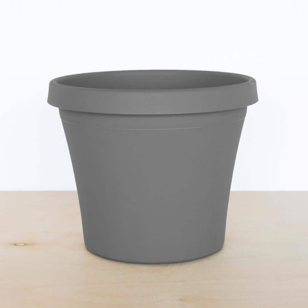 Charcoal Gray Round Resin Planter with Drainage Holes