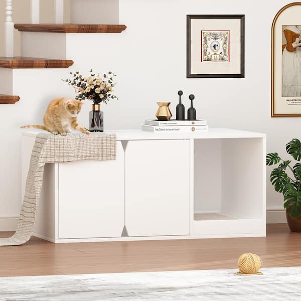 WIAWG 6 in 1 White Cat Hidden Litter Box with Drawer and Shelves, Wood Cat  Litter Box Enclosure Furniture with Litter Catcher Y-THD-180113-02 - The  Home Depot