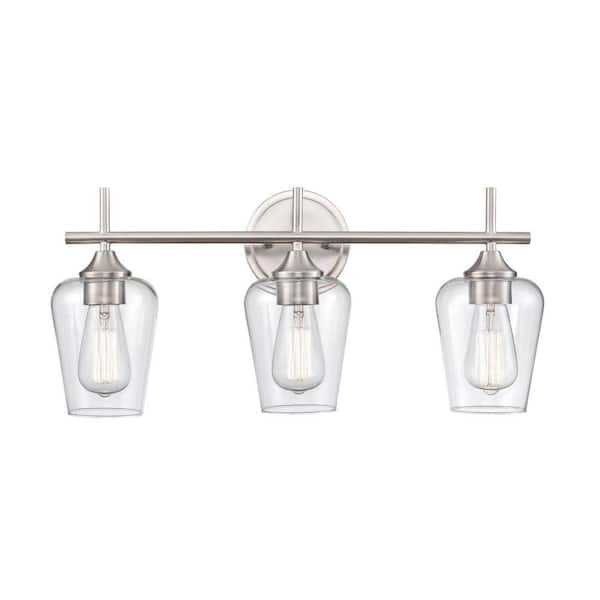 Ashford 22 in. 3-Light Brushed Nickel Vanity Light with Clear Glass Shade