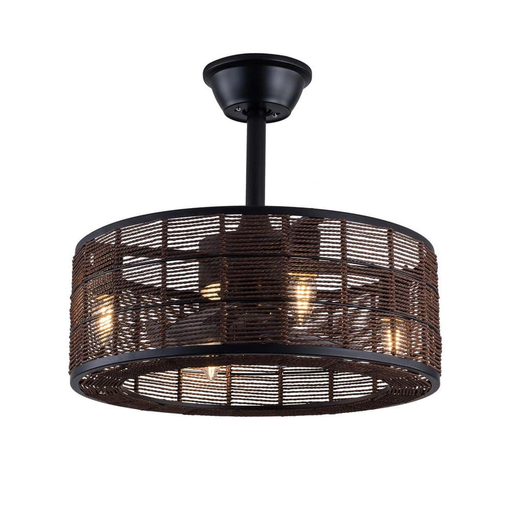 OUKANING 18.5 in. Indoor Black Retro Industrial Style Caged Brown Hemp ...