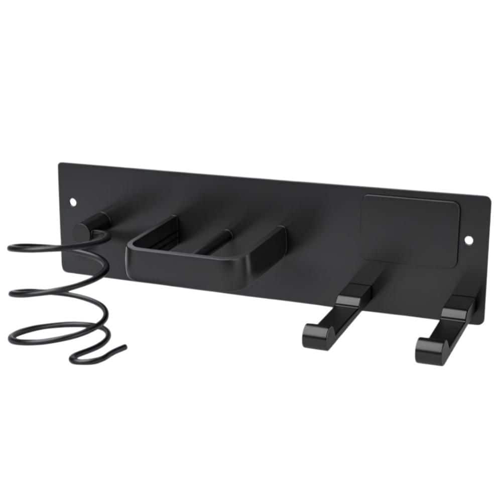 Wall Mount Bathroom Hair Tool Organizer with Curling Iron Holder, Blow Dryer Holder and Flat Iron Holder, Matte Black