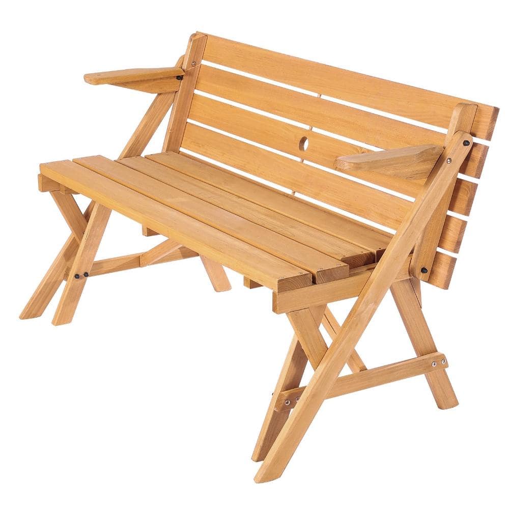 SKONYON 2-in-1 Transforming Picnic Table, Outdoor Wooden Table and