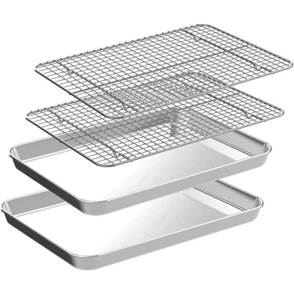 4 Piece Stainless Steel Baking Sheet and Cooling Rack Set Silver Nonstick Rust Resistant Easy Clean Oven Safe