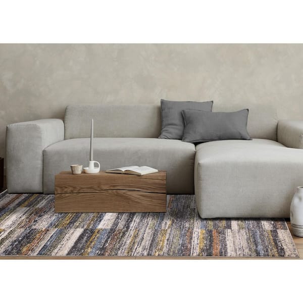 Velora Collections 8 ft. x 11 ft. Grey Distressed, Stripes Indoor Area Rug