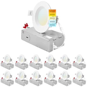 3 in. 6W 5 Color Selectable Canless Ultra Thin J-Box Remodel Integrated LED Recessed Light Kit Baffle 12 Pack