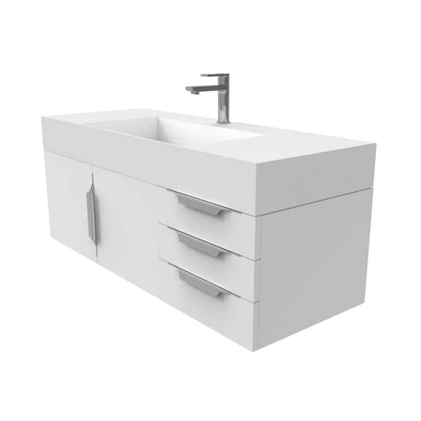 castellousa Maranon 48 in. W x 19 in. D x 19.25 in. H Single Bath Vanity in Matte White with Chrome Trim and White Solid Surface Top
