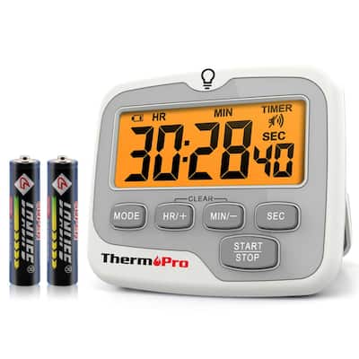 ThermoPro TP16 Digital Stainless Steel Cooking Thermometer for Smoker Oven  Kitchen BBQ Grill Clock Timer with Temperature Probe TP-16 - The Home Depot