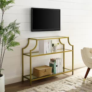 Aimee 43 in. Gold Standard Rectangle Glass Console Table with Storage