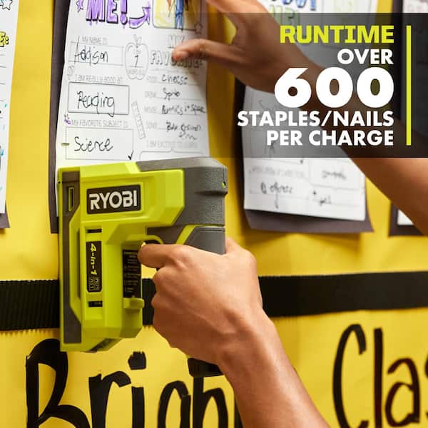 RYOBI - USB Lithium Cordless Craft 4-in-1 Stapler/Nailer Kit with 3.0 Ah Battery and Charging Cable