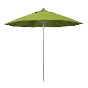 9 ft. Gray Woodgrain Aluminum Commercial Market Patio Umbrella Fiberglass Ribs and Push Lift in Macaw Sunbrella