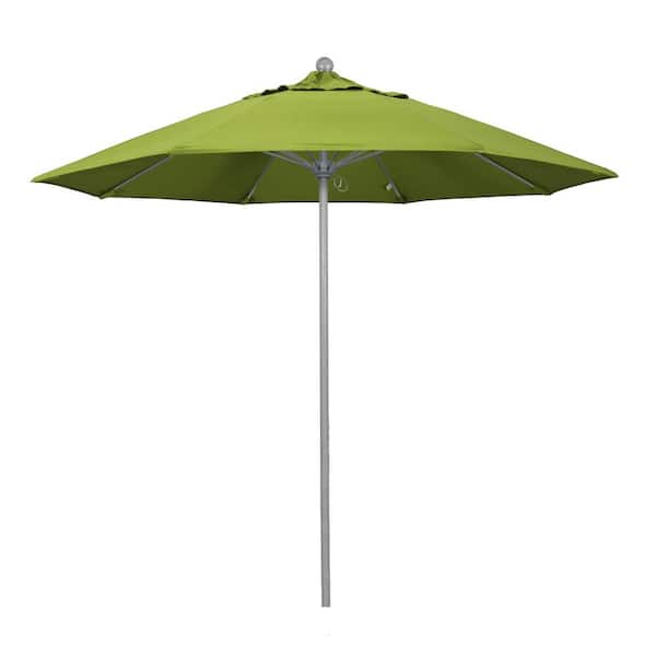 California Umbrella 9 ft. Gray Woodgrain Aluminum Commercial Market Patio Umbrella Fiberglass Ribs and Push Lift in Macaw Sunbrella