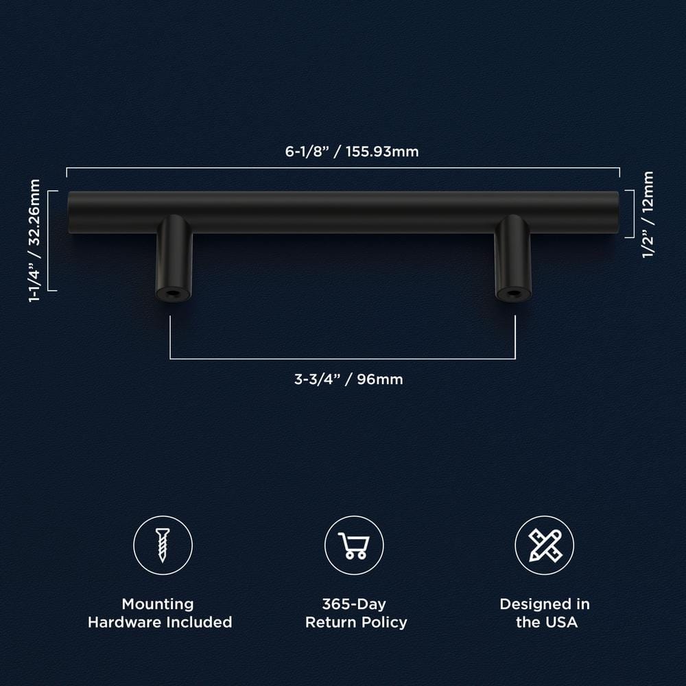 Matte Black Aluminum Bar Pulls with Mounting Hardware, 3-3/4 Inch