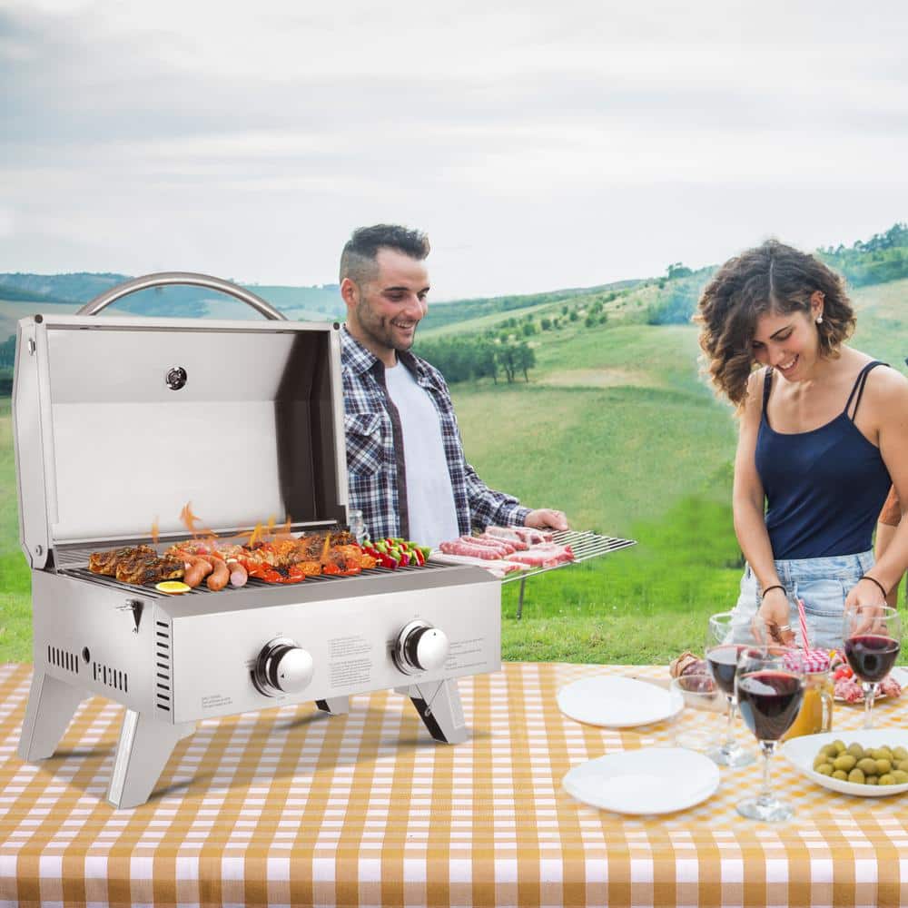 Stainless Steel 2-Burner Portable Propane Gas Grill