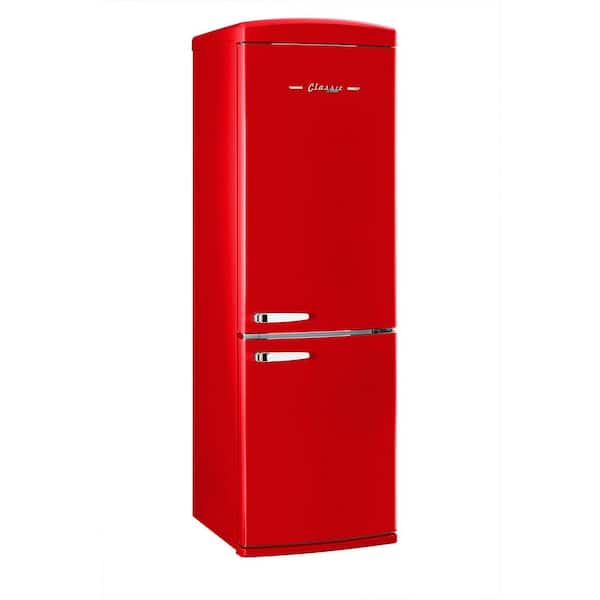 Classic Retro 23.8 in 11.7 cu. ft. Frost Free Retro Bottom Freezer Refrigerator in Candy Apple Red, ENERGY STAR