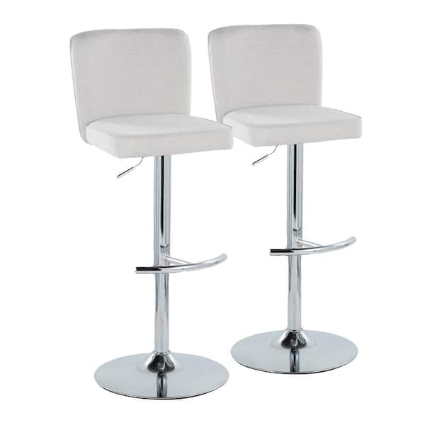 Henry 34 in. White Fabric and Chrome Metal Adjustable Barstool (Set of 2)