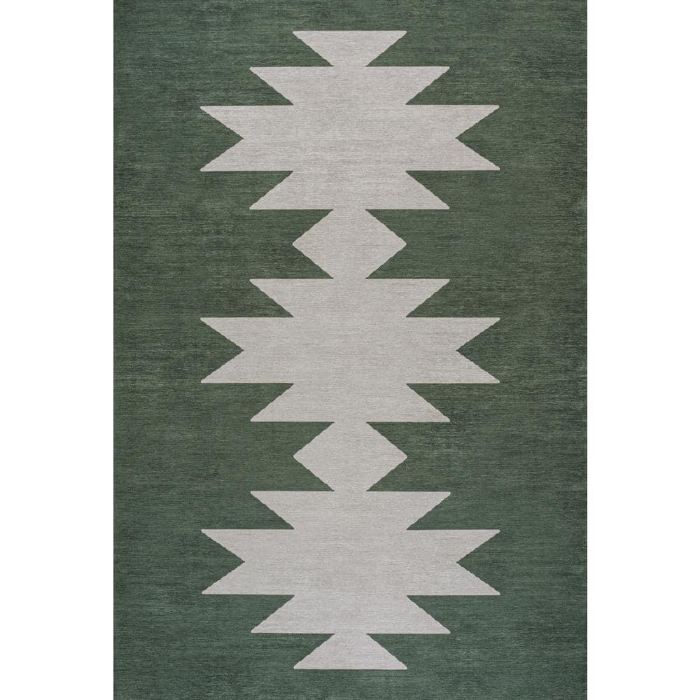 Chayton Minimalist Geometric Machine-Washable Dark Green/Light Gray 9 ft. x 12 ft. Area Rug price history on PriceWatchPro