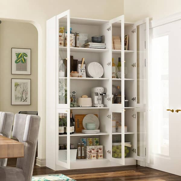 White Wood 47.2 in. W Sideboard Accent Storage Cabinet Bookcase with Acrylic Glass Doors