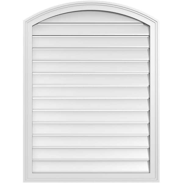 Ekena Millwork 30 in. x 38 in. Arch Top Surface Mount PVC Gable Vent: Decorative with Brickmould Frame