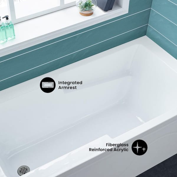Ivy 60 in. x 30 in. Left Hand Drain Rectangular Alcove Soaking Bathtub with Apron Skirt in White