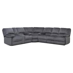Sofas 39 in. W Slope Arm Polyester L-Shaped Sofa with CUP Holder Massage Recliner Sofa in Gray (3-Piece)
