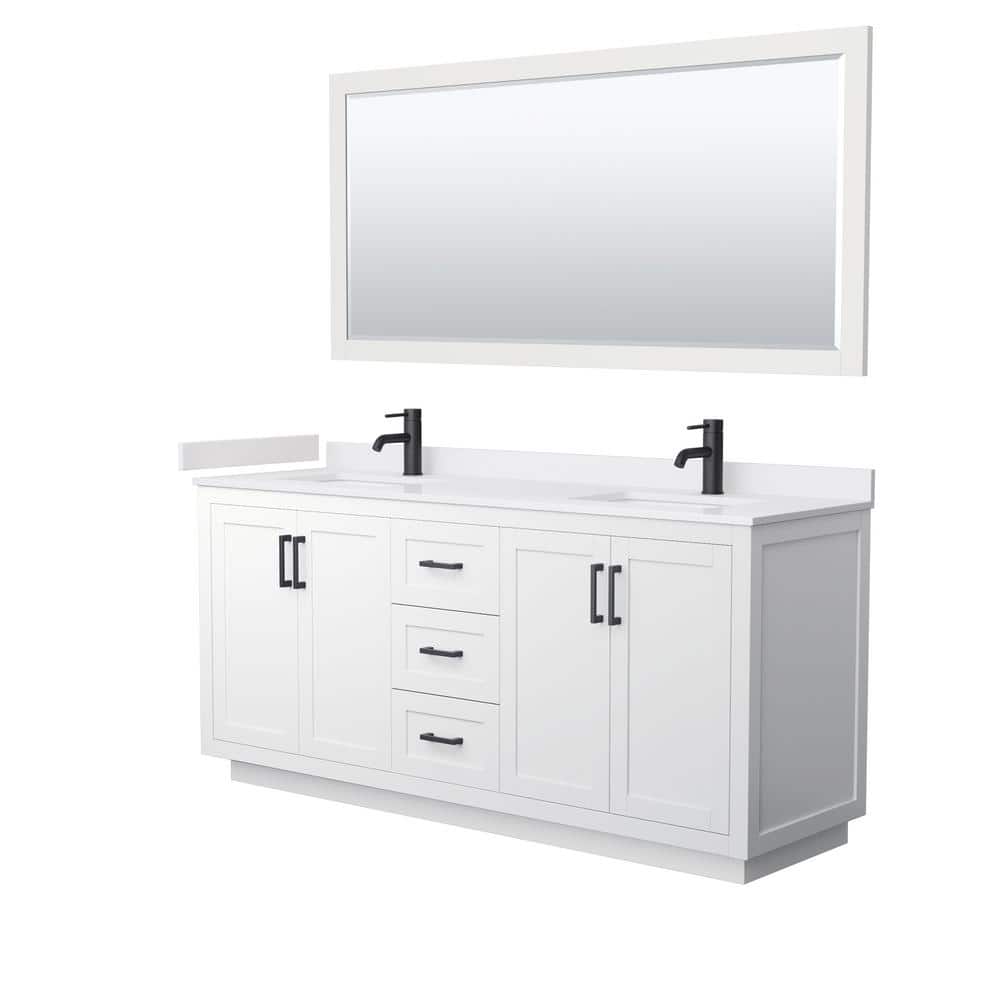 Miranda 72" White Double Bathroom Vanity with Cultured Marble Top