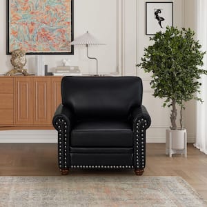 35.8 in. W Black Faux Leather Arm Chair, Single Seat Sofa with Solid Wood Legs for Living Room