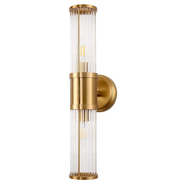 19.6 in. 2-Light Antique Brass Vanity Light with Crystal Accents, E12 Bathroom Wall Sconce Fixture