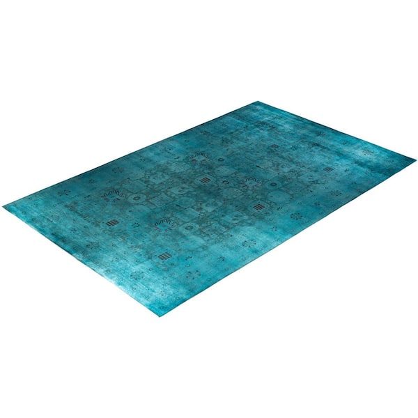 Overdyed Blue 12 ft. x 18 ft. Solid Wool Indoor Area Rug