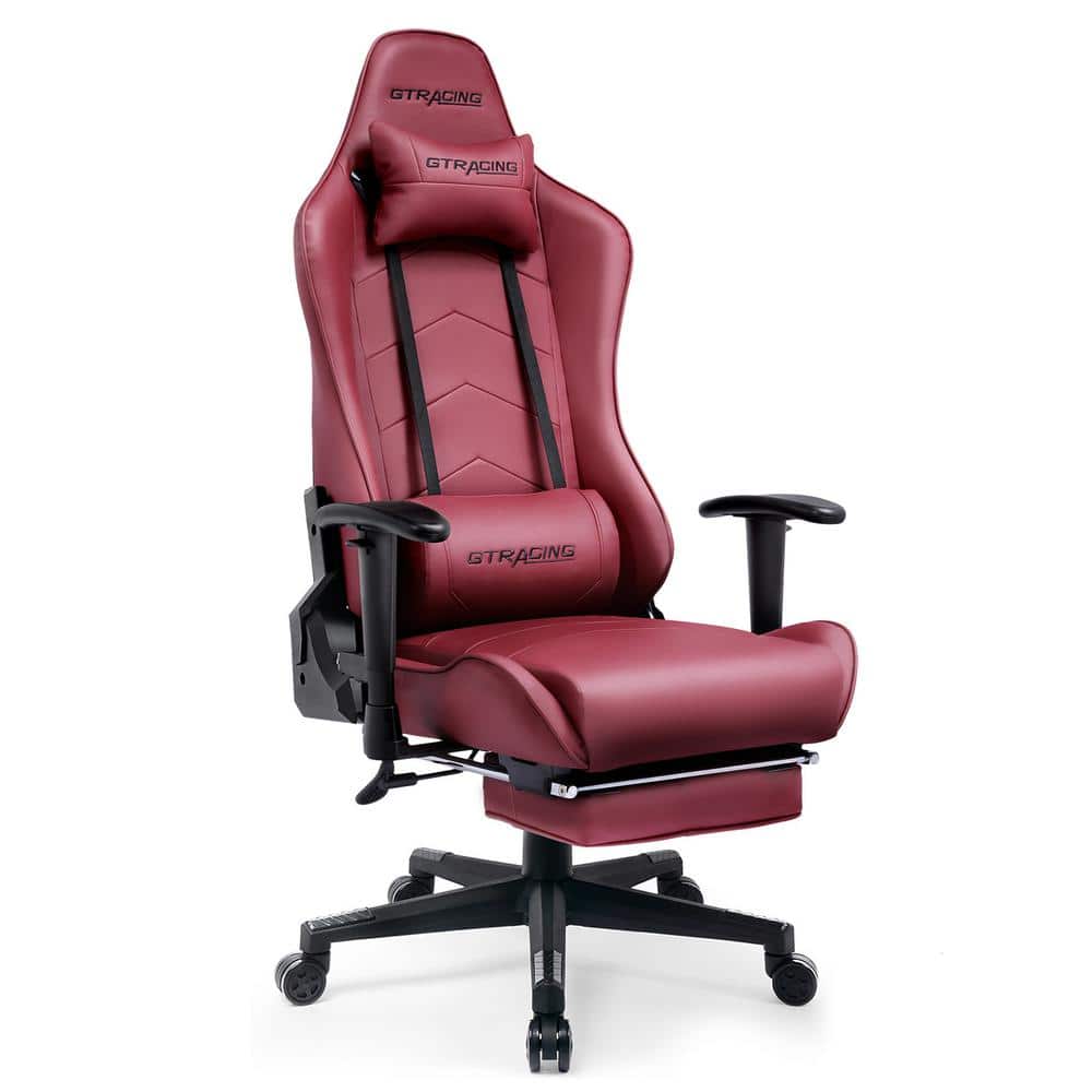 Wine Red Leather Gaming Chair with Footrest Big and Tall Gamer Chair