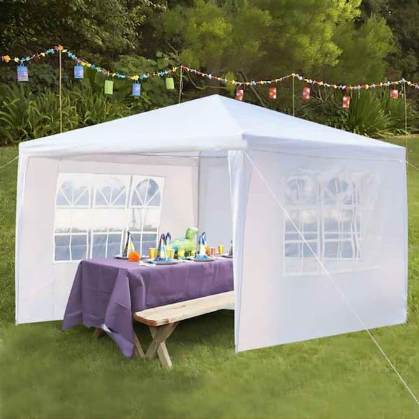 Mondawe Robin 10 ft. x 10 ft. White Outdoor Party Wedding Patio Tent Canopy Gazebo with 4 Sidewall Waterproof and Flexible Door