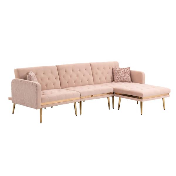 ATHMILE 106.3 in. W Square Arm 4-Piece L Shaped Polyester Sectional Sofa in Pink