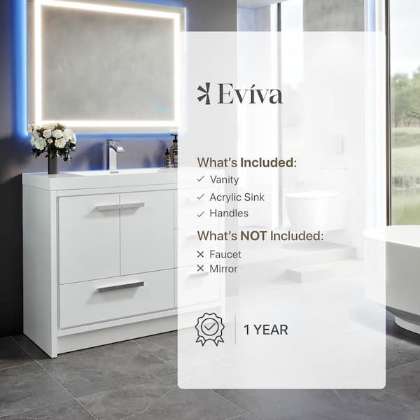 Eviva Grace 42 in. W x 20 in. D x 36 in. H Bathroom Vanity in White with White Acrylic Vanity Top with White Sink