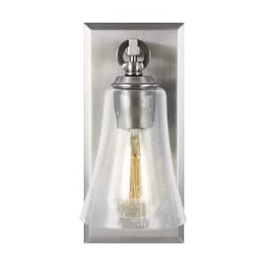 Monterro 5 in. W. 1-Light Satin Nickel Wall Sconce with Clear Seeded Glass Shade