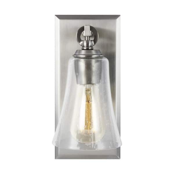 Generation Lighting Monterro 5 in. W. 1-Light Satin Nickel Wall Sconce with Clear Seeded Glass Shade