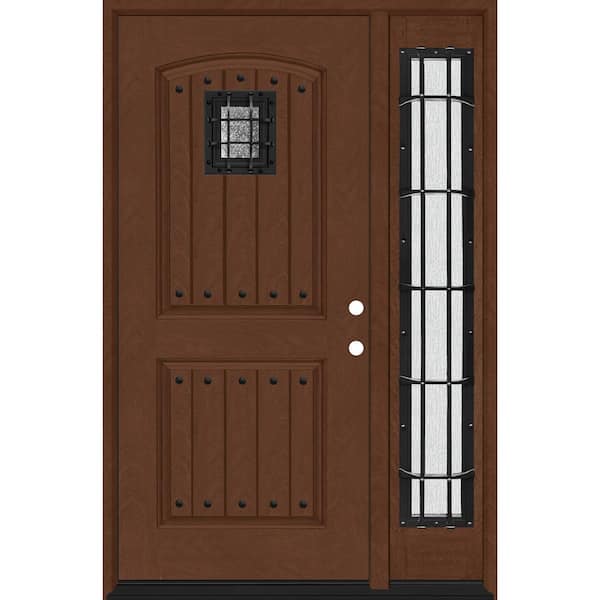 Steves & Sons Regency 51 in. x 80 in. 2Panel Plank Cavalier Speakeasy LHIS Chestnut Fiberglass Prehung Front Door w/Cavalier 12in.SL