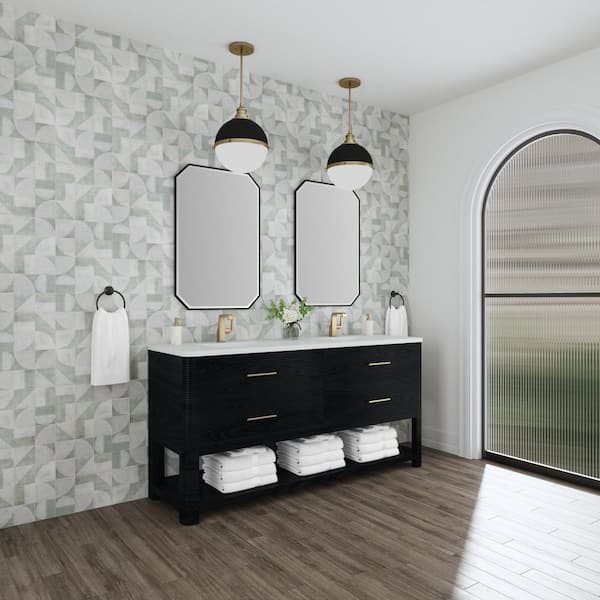 James Martin Vanities Lucian 72.0 in. W x 21.5 in. D x 36 in. H Double Bathroom Vanity in Carbon Oak with White Zeus Silestone Quartz Top