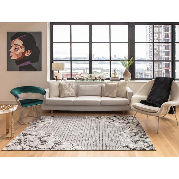 Vera Gray Floral 2 ft. x 4 ft. Area Rug