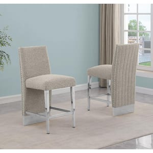 Melany 30 in. Grey Color High Back Metal Frame Iron Legs Bar Stool with Boucle Fabric Side Chair (Set of 2)