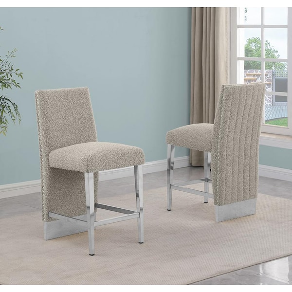 Best Quality Furniture Melany 30 in. Grey Color High Back Metal Frame Iron Legs Bar Stool with Boucle Fabric Side Chair (Set of 2)